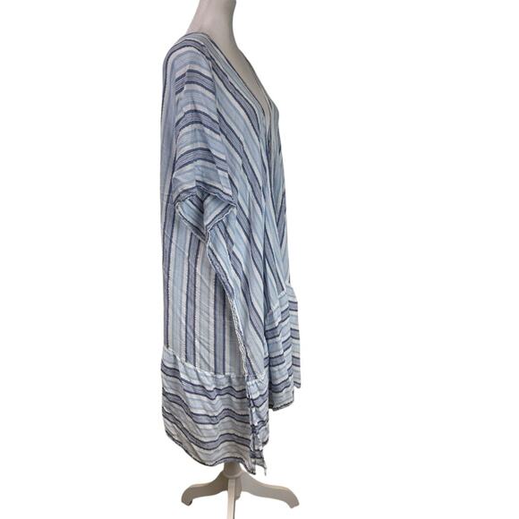 Blue Island Striped Blue and White Kimono Swim Cover Up One Size - Picture 3 of 7